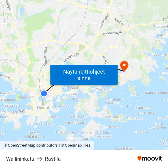 Wallininkatu to Rastila map