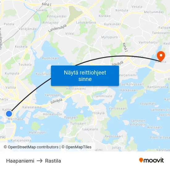 Haapaniemi to Rastila map