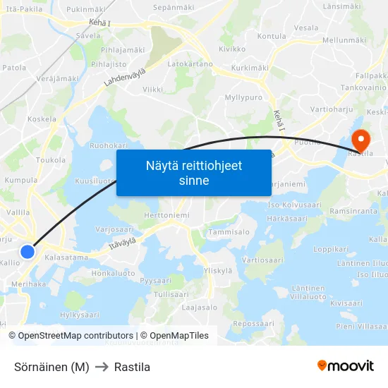 Sörnäinen (M) to Rastila map