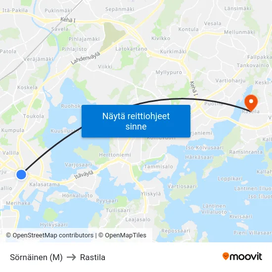 Sörnäinen (M) to Rastila map
