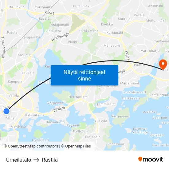 Urheilutalo to Rastila map