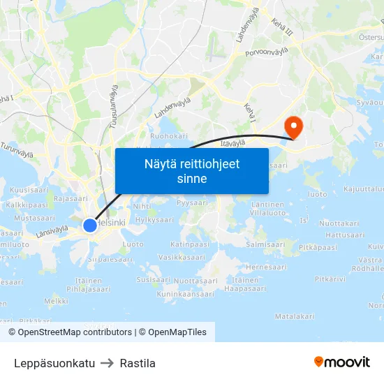 Leppäsuonkatu to Rastila map