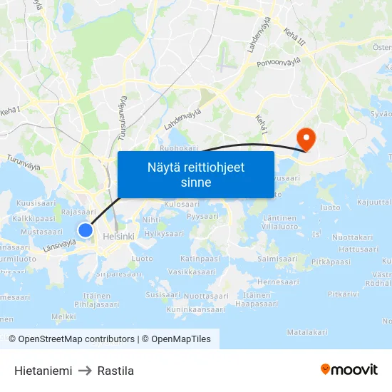Hietaniemi to Rastila map