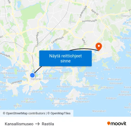 Kansallismuseo to Rastila map