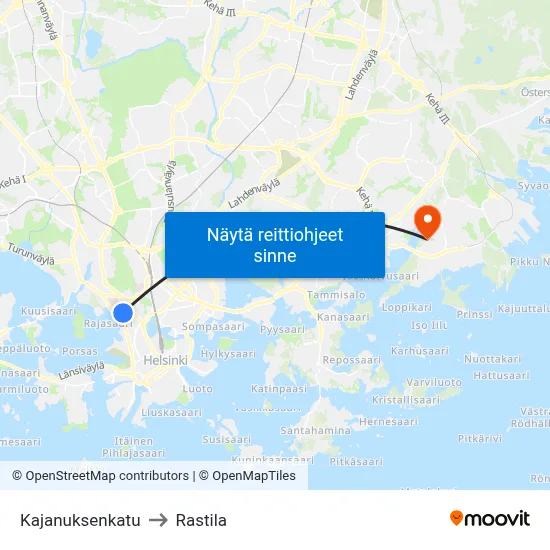 Kajanuksenkatu to Rastila map