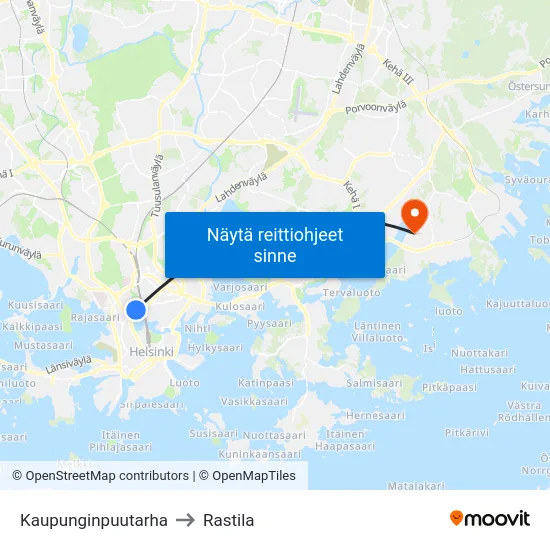 Kaupunginpuutarha to Rastila map