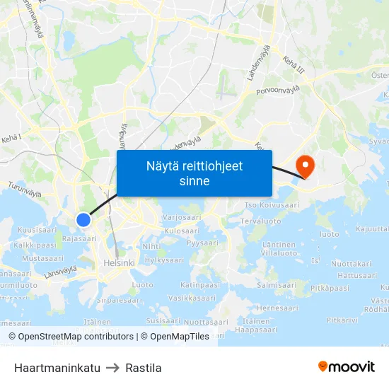Haartmaninkatu to Rastila map