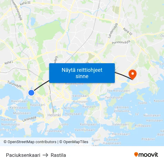 Paciuksenkaari to Rastila map