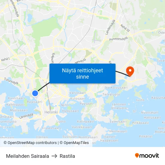 Meilahden Sairaala to Rastila map