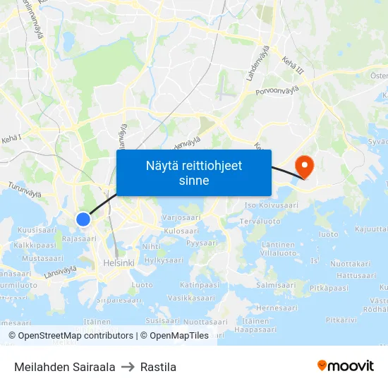 Meilahden Sairaala to Rastila map