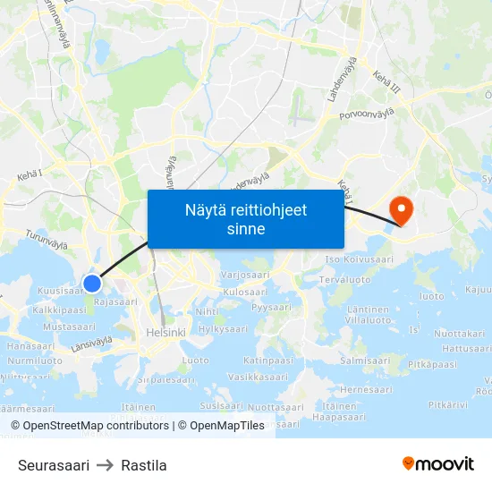 Seurasaari to Rastila map