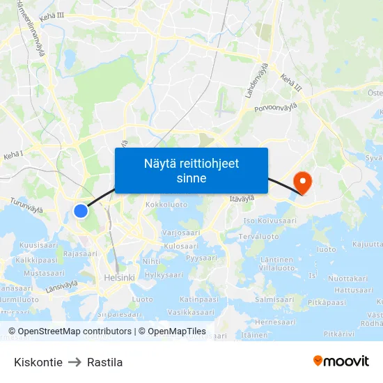 Kiskontie to Rastila map