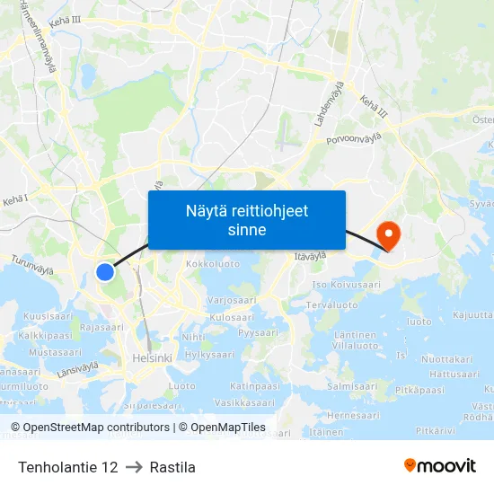 Tenholantie 12 to Rastila map