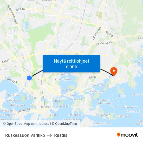 Ruskeasuon Varikko to Rastila map