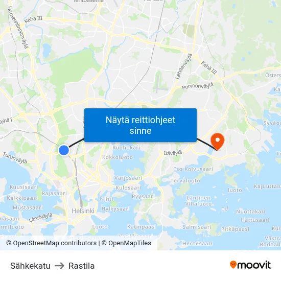 Sähkekatu to Rastila map