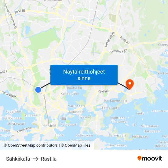 Sähkekatu to Rastila map