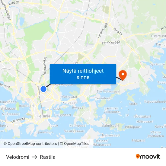 Velodromi to Rastila map