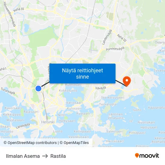 Ilmalan Asema to Rastila map
