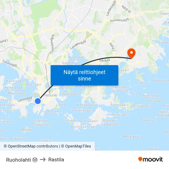 Ruoholahti Ⓜ️ to Rastila map