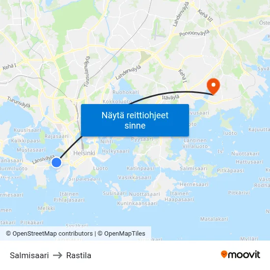 Salmisaari to Rastila map