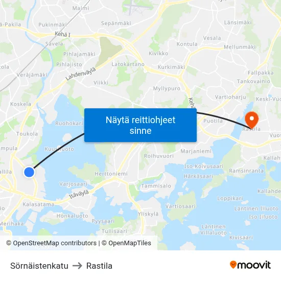 Sörnäistenkatu to Rastila map