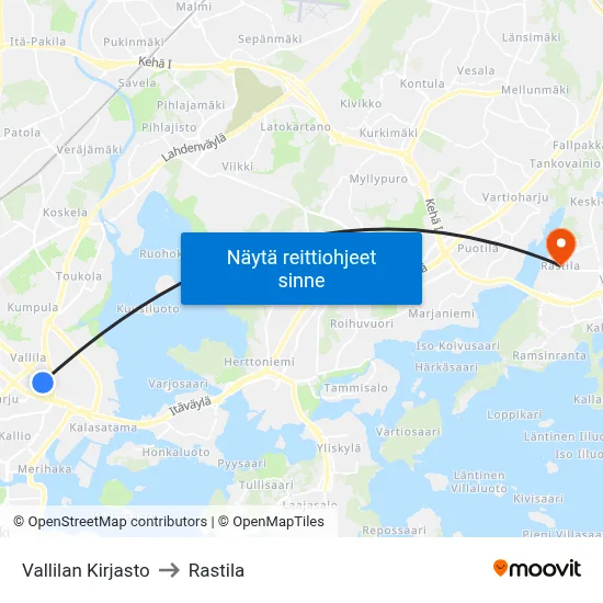 Vallilan Kirjasto to Rastila map