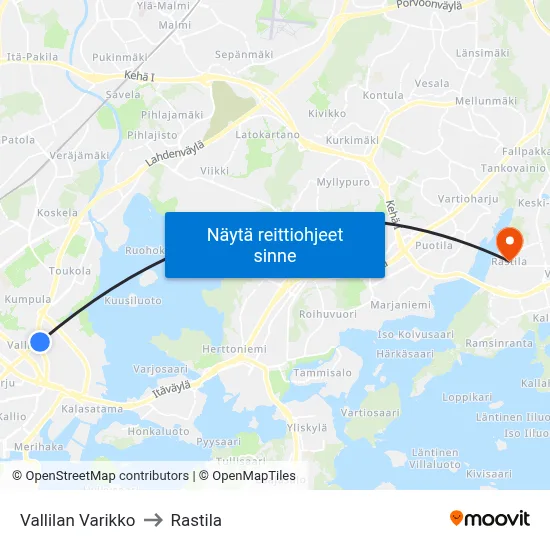 Vallilan Varikko to Rastila map
