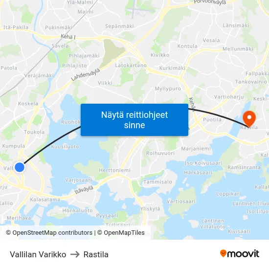 Vallilan Varikko to Rastila map