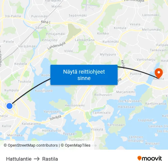 Hattulantie to Rastila map