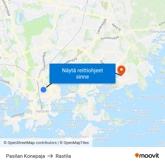 Pasilan Konepaja to Rastila map