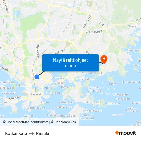 Kotkankatu to Rastila map