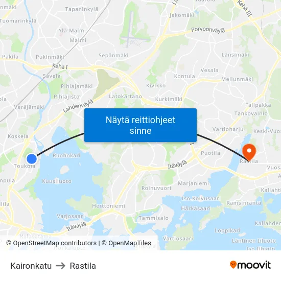 Kaironkatu to Rastila map