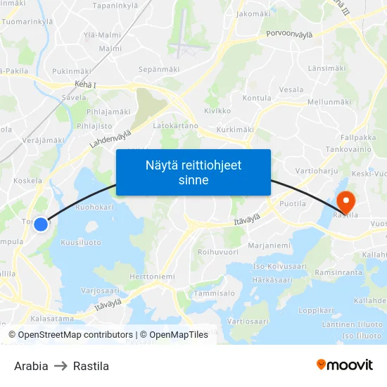 Arabia to Rastila map