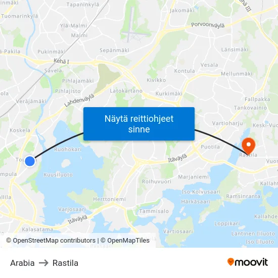 Arabia to Rastila map