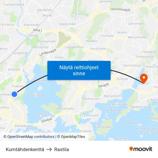 Kumtähdenkenttä to Rastila map