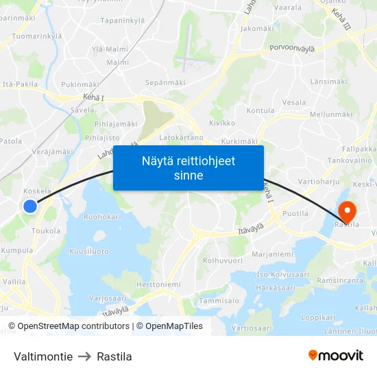 Valtimontie to Rastila map