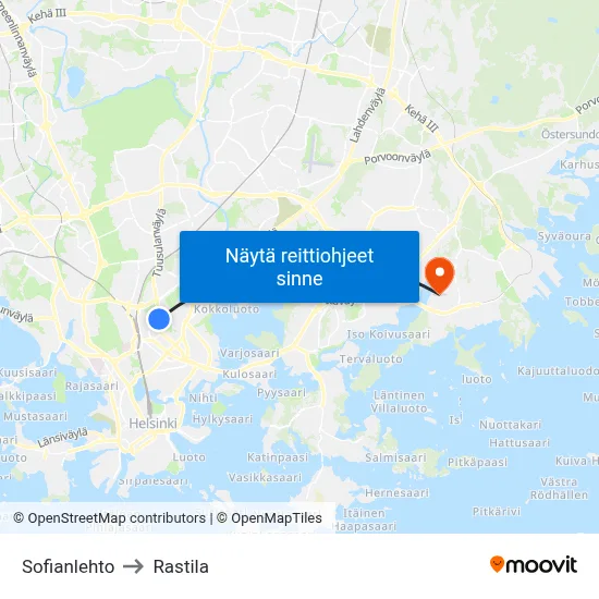 Sofianlehto to Rastila map