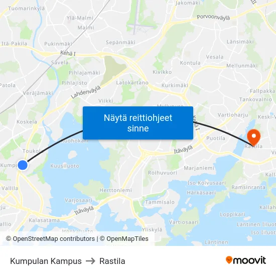 Kumpulan Kampus to Rastila map