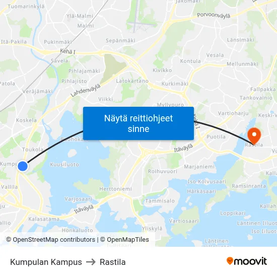 Kumpulan Kampus to Rastila map