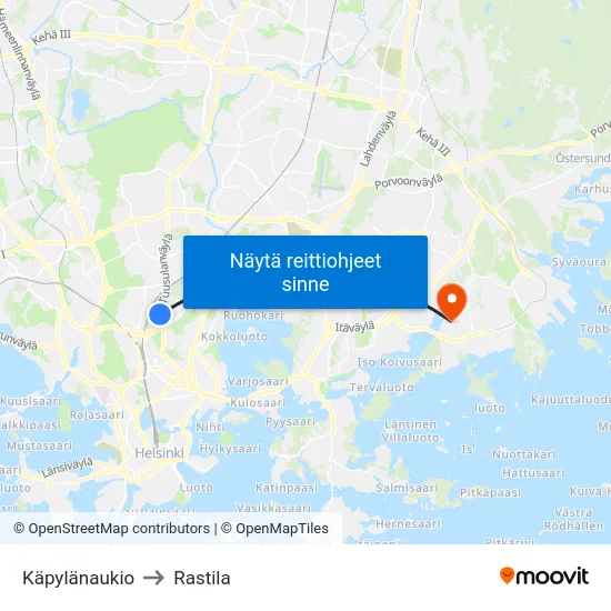 Käpylänaukio to Rastila map