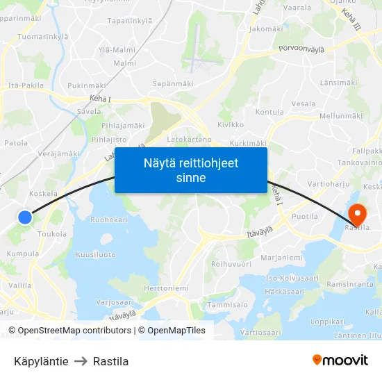 Käpyläntie to Rastila map