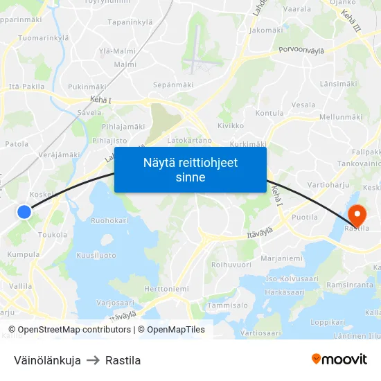 Väinölänkuja to Rastila map