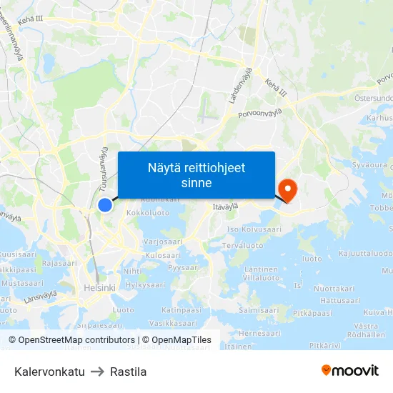 Kalervonkatu to Rastila map