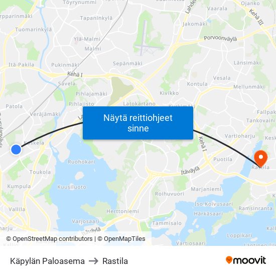 Käpylän Paloasema to Rastila map