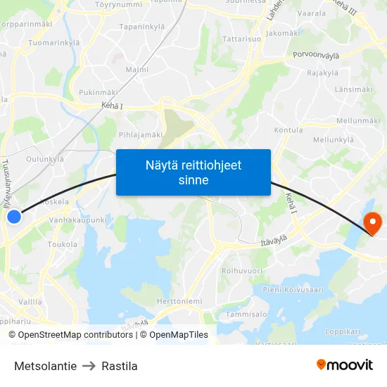 Metsolantie to Rastila map