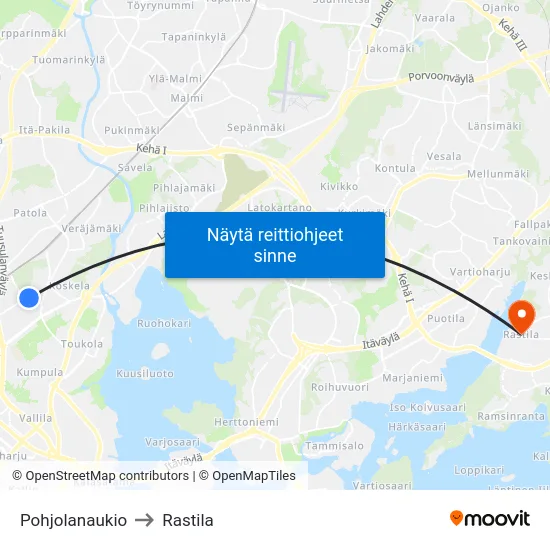 Pohjolanaukio to Rastila map