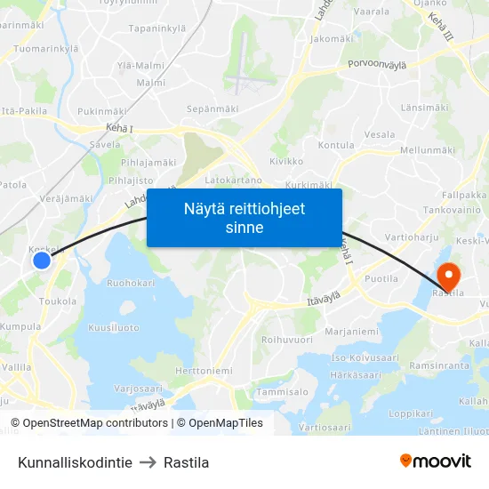 Kunnalliskodintie to Rastila map