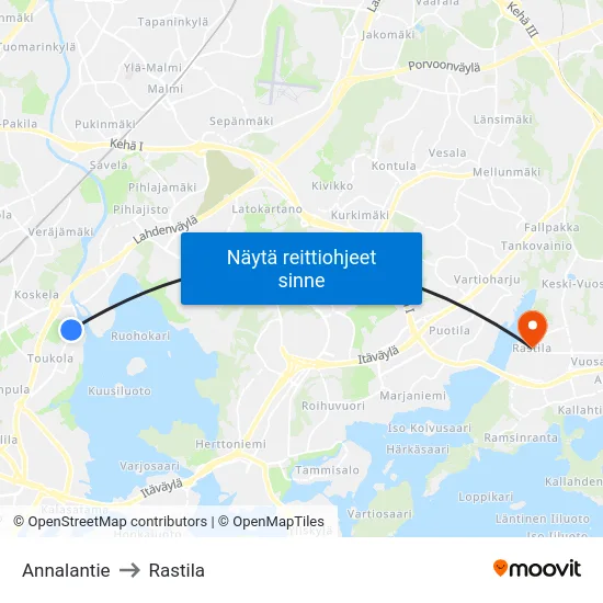 Annalantie to Rastila map