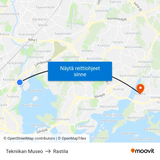 Tekniikan Museo to Rastila map
