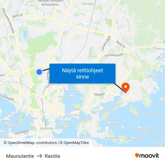 Maunulantie to Rastila map